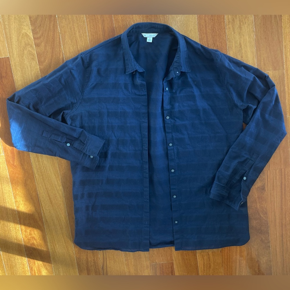 GAP DESIGNED & CRAFTED Women Navy Blue Striped Blouses Button Down Shirt Size M
